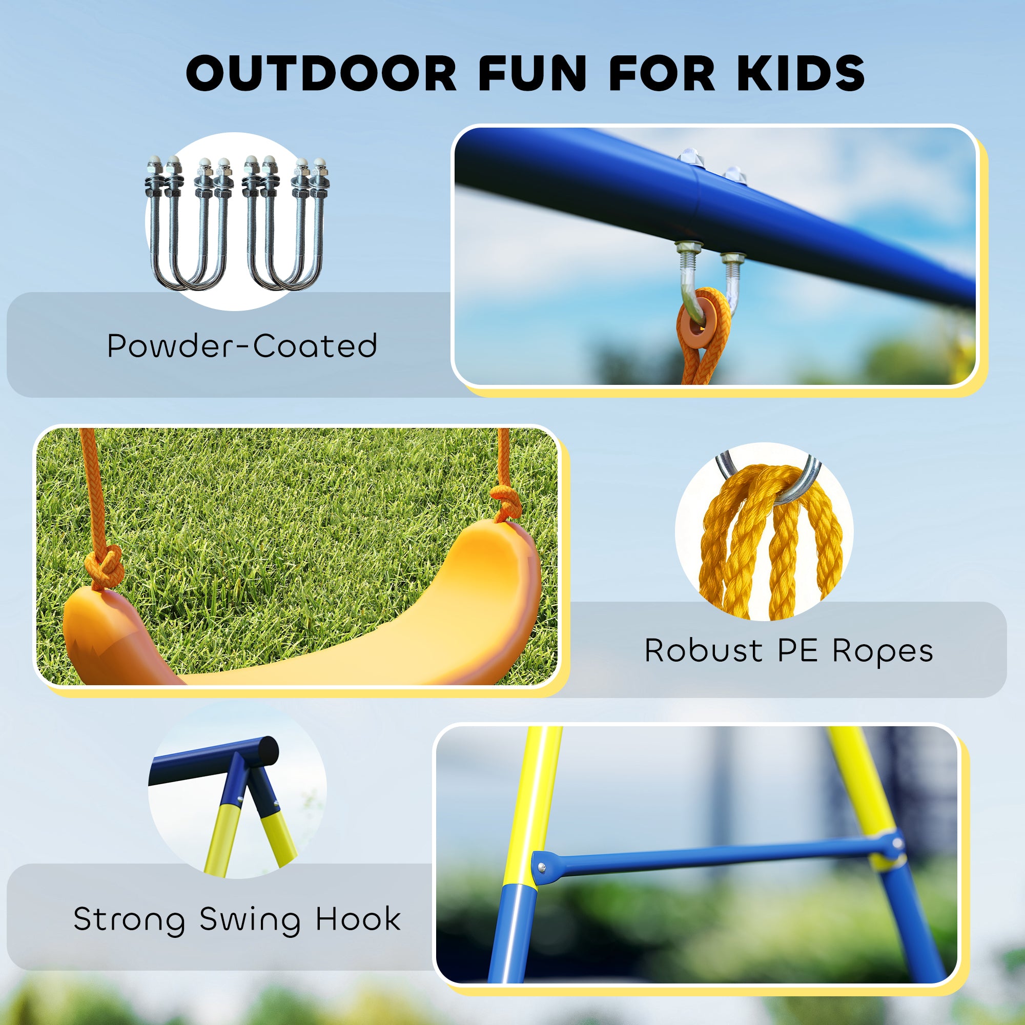 3-in-1 Kids Garden Swing Set with Standing Swing & Gym Rings, A-Frame Steel, Double Swings, 331 lb Capacity, Outdoor, Ages 3-8, 112.2 x 63 x 71.3 in