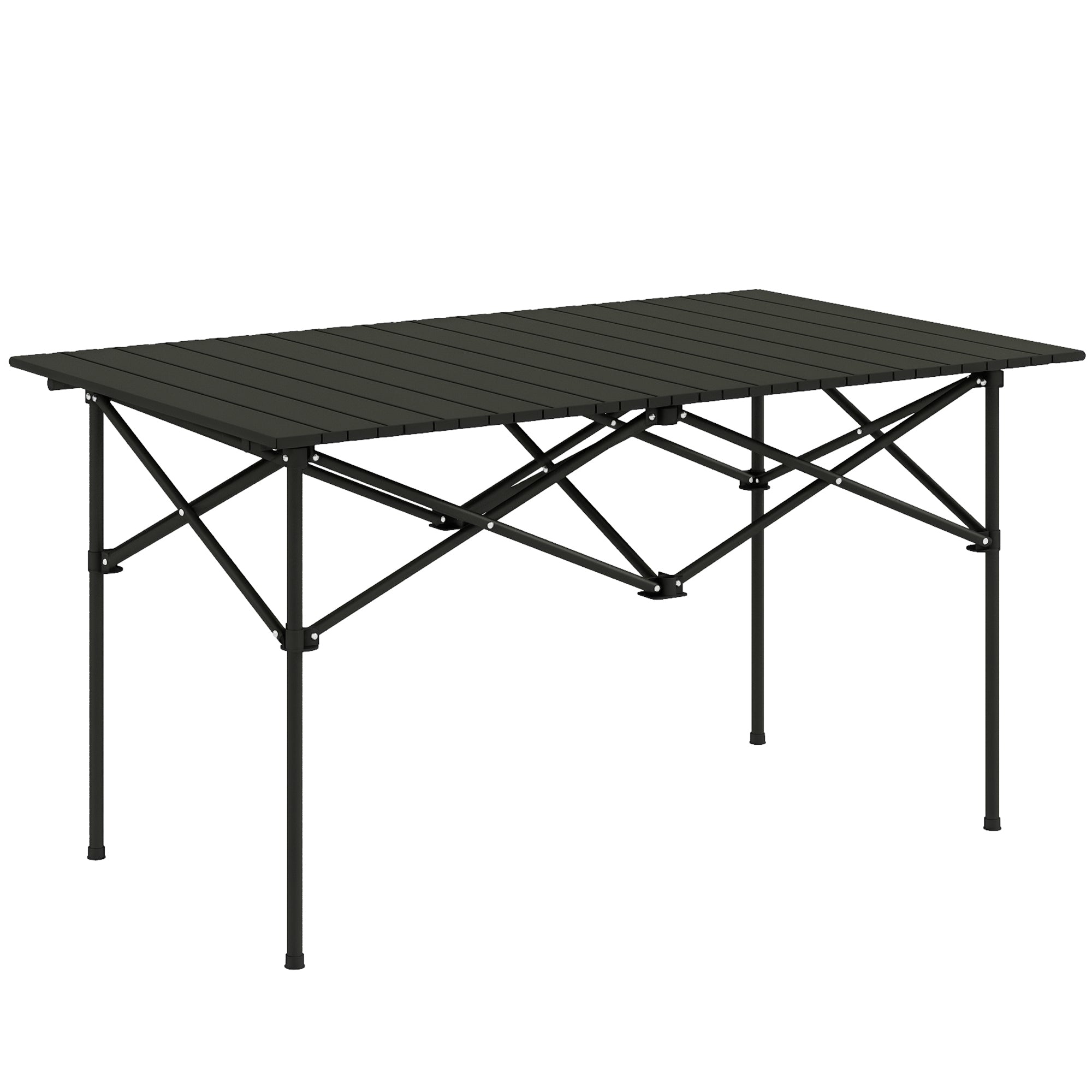 Folding Camping Table Metal 95x55x50 cm with Roll-Up Top and Carry Bag Portable Lightweight Picnic Table for Camping Hiking Beach Black
