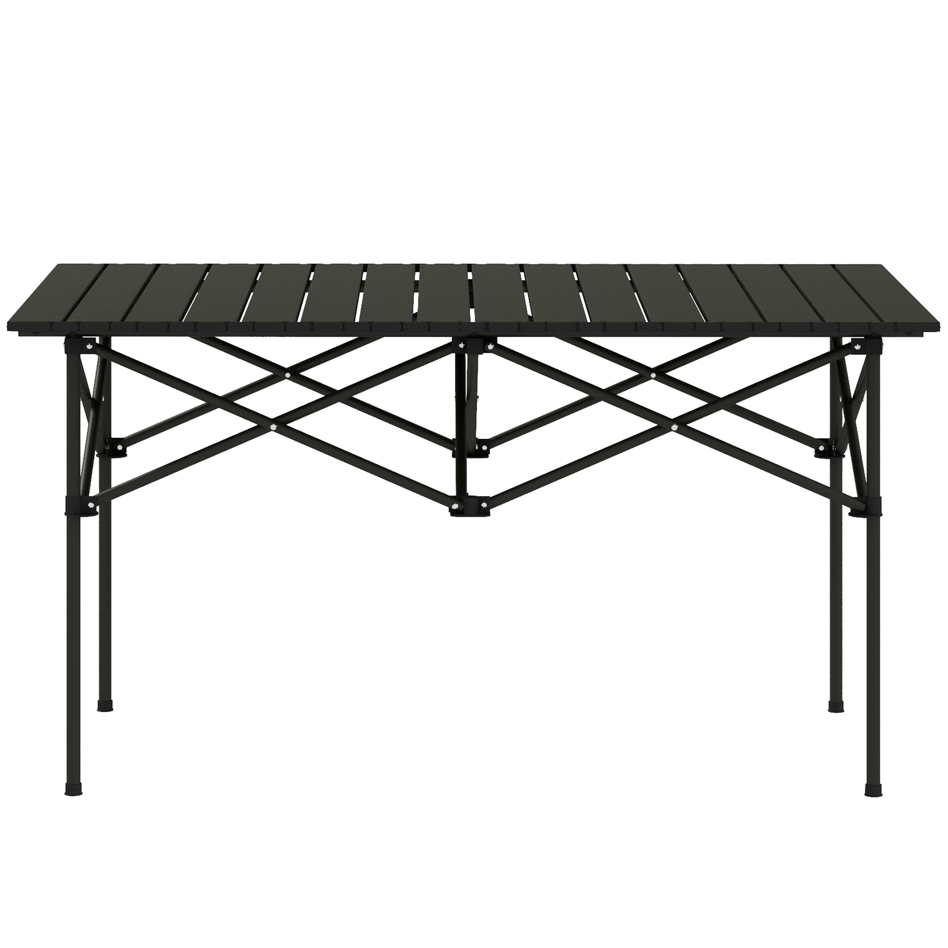 Folding Camping Table Metal 95x55x50 cm with Roll-Up Top and Carry Bag Portable Lightweight Picnic Table for Camping Hiking Beach Black