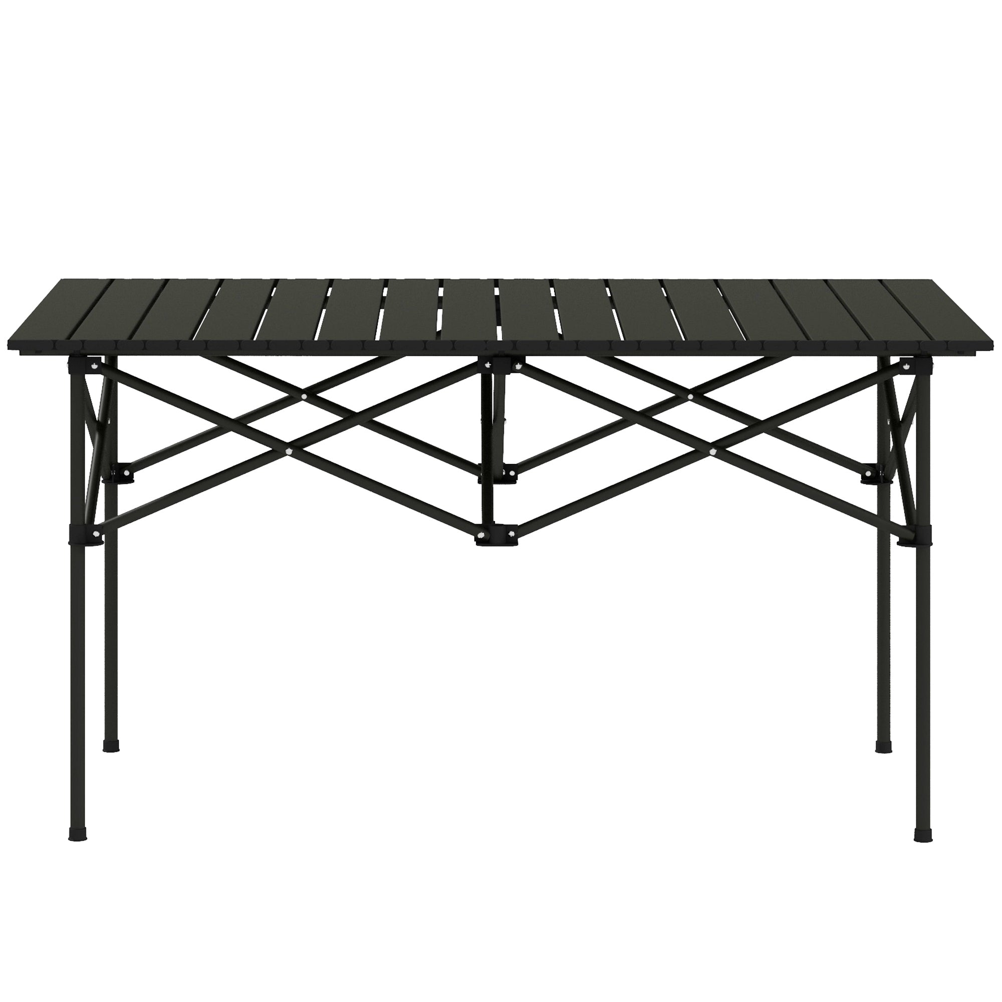 Folding Camping Table Metal 95x55x50 cm with Roll-Up Top and Carry Bag Portable Lightweight Picnic Table for Camping Hiking Beach Black