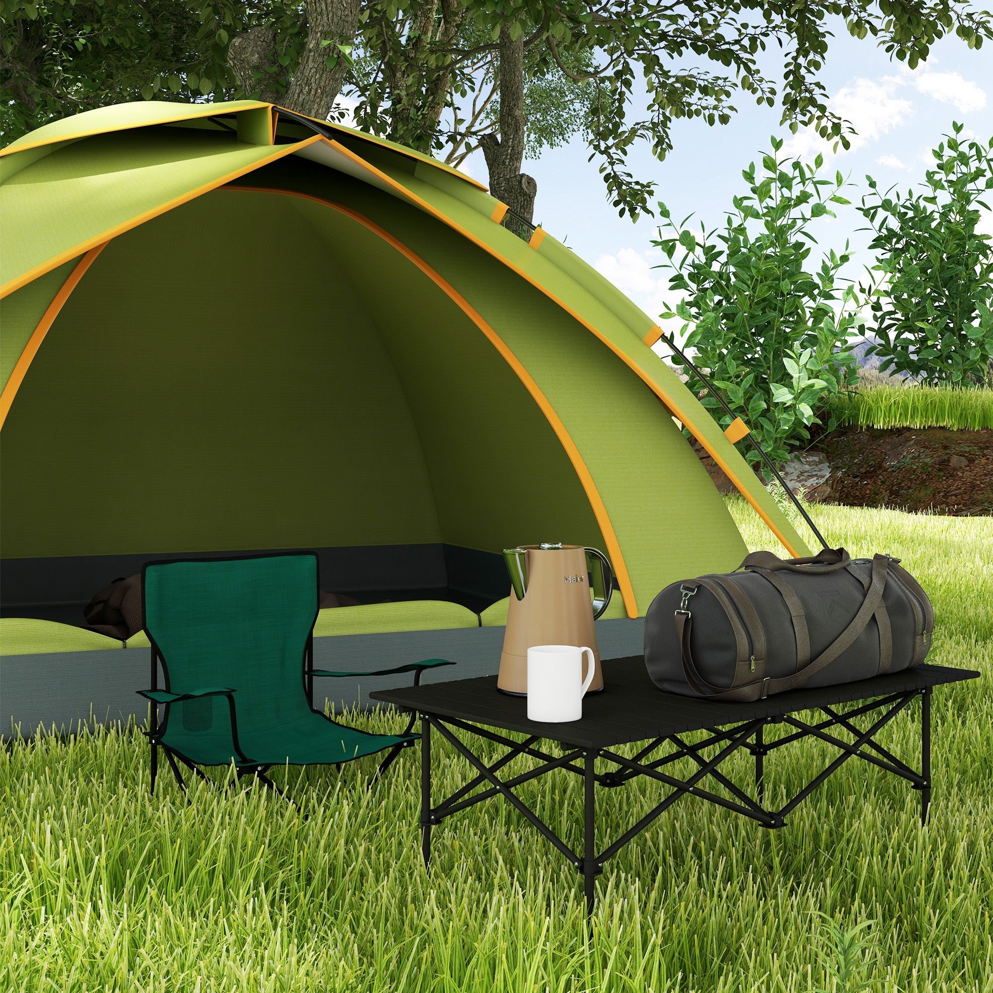 Folding Camping Table Metal 95x55x50 cm with Roll-Up Top and Carry Bag Portable Lightweight Picnic Table for Camping Hiking Beach Black