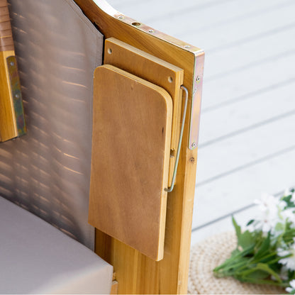 Beach Chair 3-Seater Sun Lounger with Roof 2 Folding Tables Footstool Chaise Longue 5-Position Backrest XXL Poly Rattan Natural 150 x 79 x 160 cm