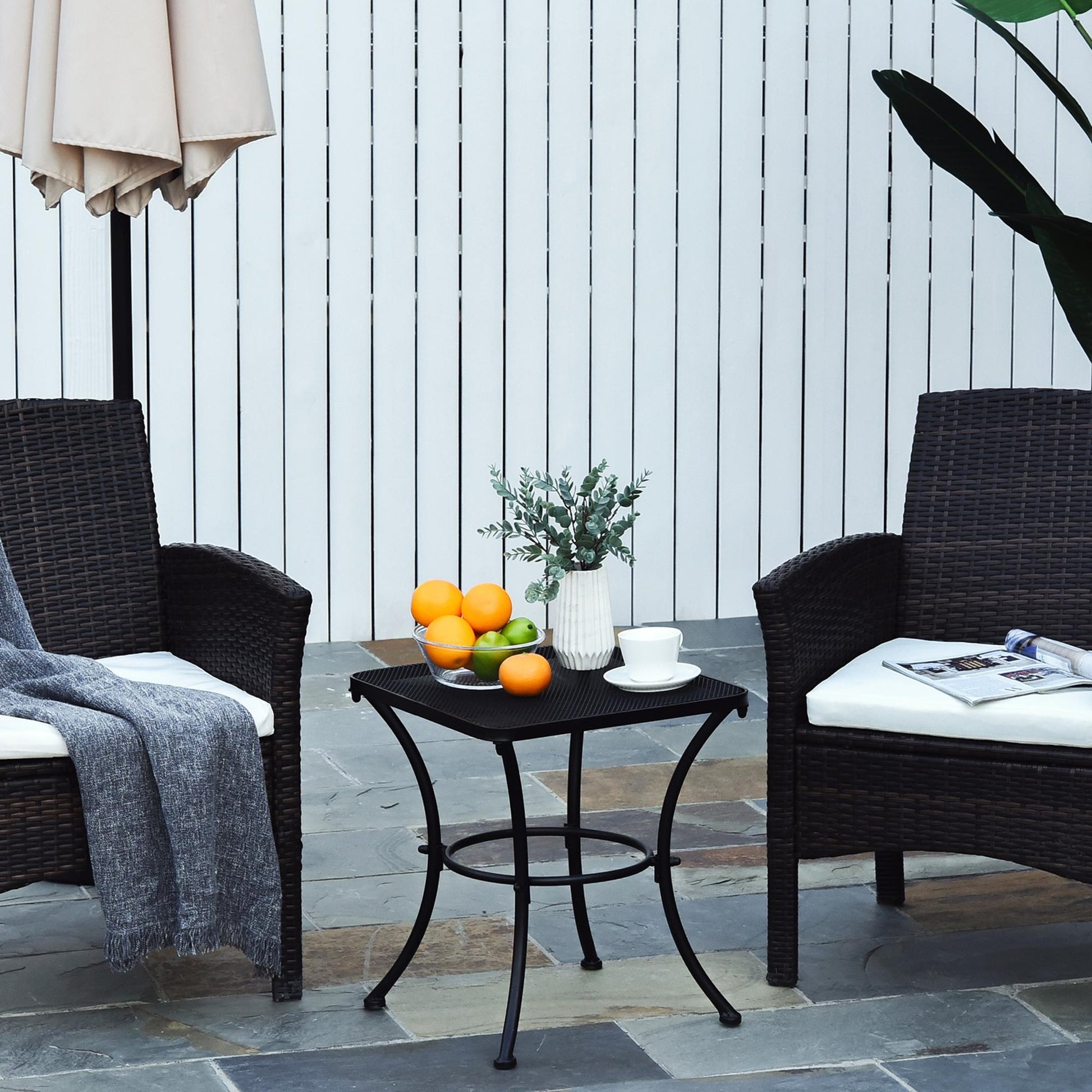 Side Table Garden Table 45 x 45 x 50 cm Rectangular Weatherproof Mesh-Style Balcony Table Metal Camping Table Coffee Table for Living Room Office Outdoor Indoor Black