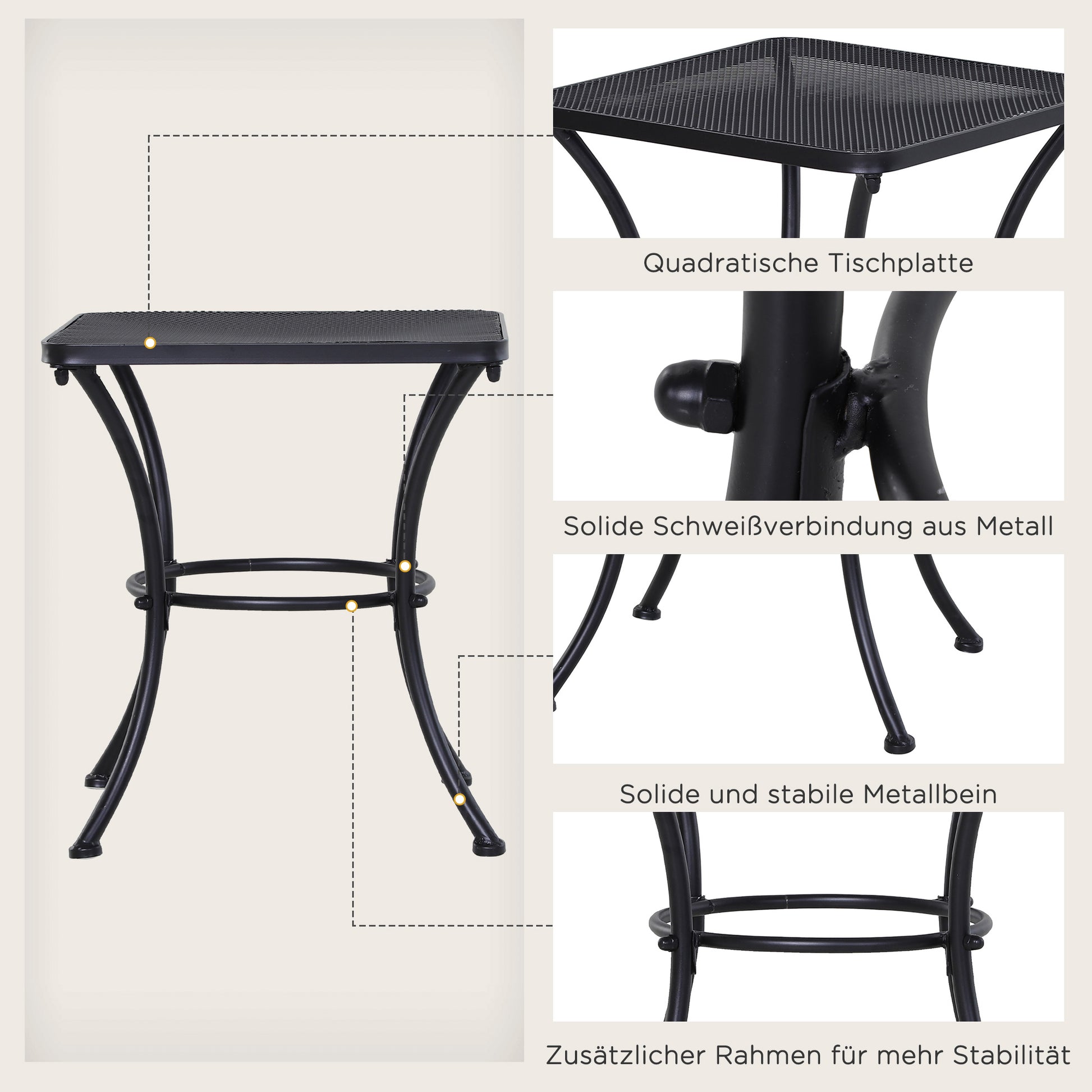 Side Table Garden Table 45 x 45 x 50 cm Rectangular Weatherproof Mesh-Style Balcony Table Metal Camping Table Coffee Table for Living Room Office Outdoor Indoor Black