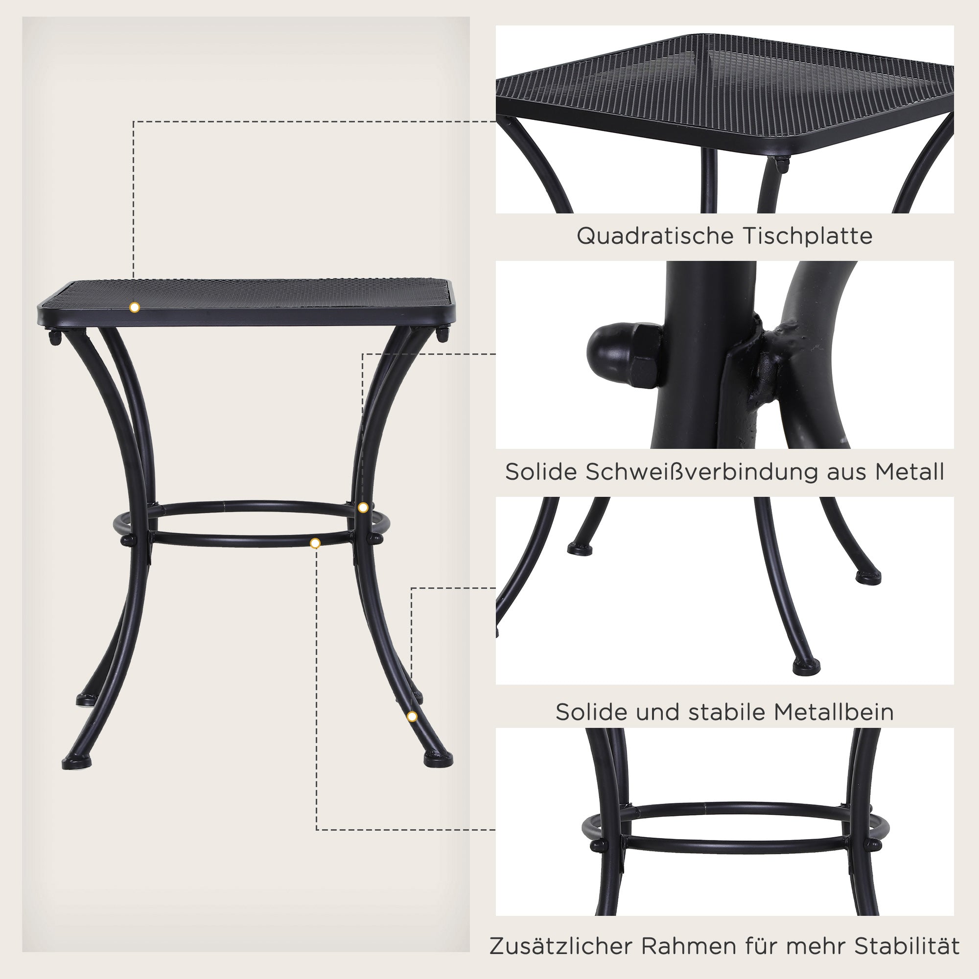 Side Table Garden Table 45 x 45 x 50 cm Rectangular Weatherproof Mesh-Style Balcony Table Metal Camping Table Coffee Table for Living Room Office Outdoor Indoor Black