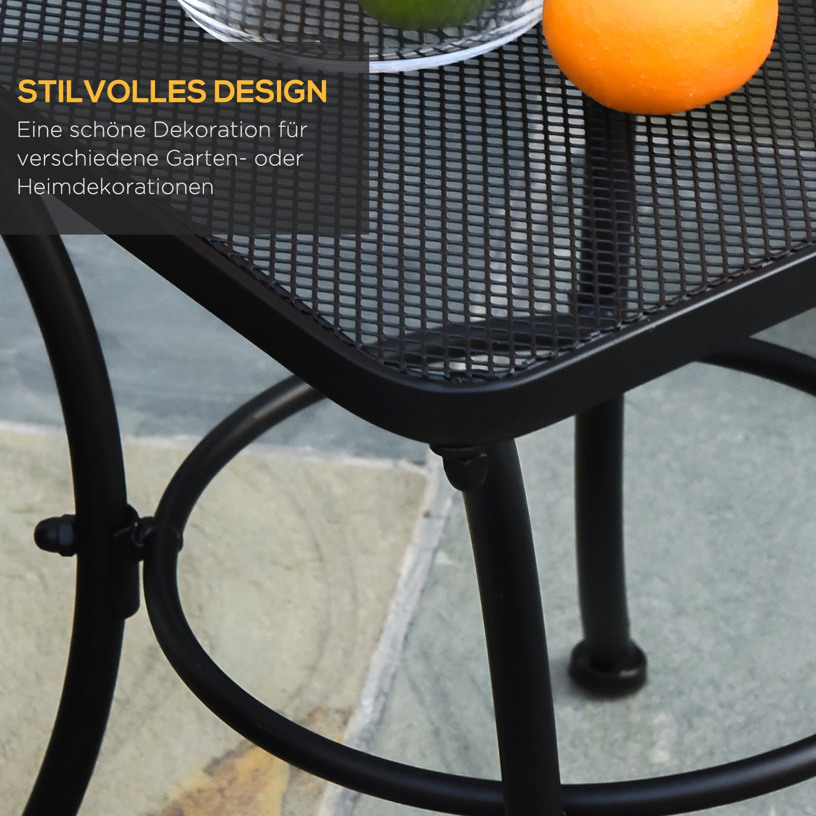 Side Table Garden Table 45 x 45 x 50 cm Rectangular Weatherproof Mesh-Style Balcony Table Metal Camping Table Coffee Table for Living Room Office Outdoor Indoor Black
