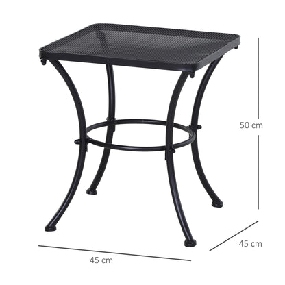Side Table Garden Table 45 x 45 x 50 cm Rectangular Weatherproof Mesh-Style Balcony Table Metal Camping Table Coffee Table for Living Room Office Outdoor Indoor Black
