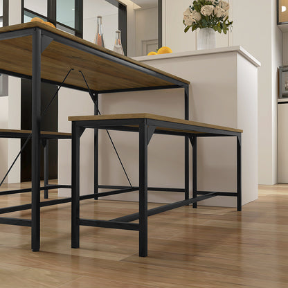 Dining Set 3-Piece, Kitchen Table Set, Dining Table with 2 Benches for 4 Persons, Dining Group, Table Set for Kitchen, Living Room, Natural