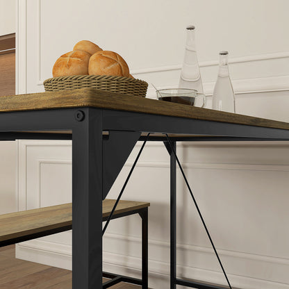 Dining Set 3-Piece, Kitchen Table Set, Dining Table with 2 Benches for 4 Persons, Dining Group, Table Set for Kitchen, Living Room, Natural