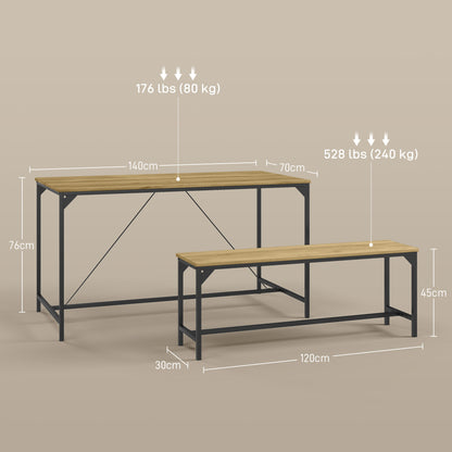 Dining Set 3-Piece, Kitchen Table Set, Dining Table with 2 Benches for 4 Persons, Dining Group, Table Set for Kitchen, Living Room, Natural