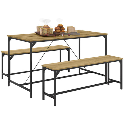 Dining Set 3-Piece, Kitchen Table Set, Dining Table with 2 Benches for 4 Persons, Dining Group, Table Set for Kitchen, Living Room, Natural