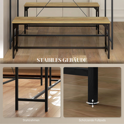 Dining Set 3-Piece, Kitchen Table Set, Dining Table with 2 Benches for 4 Persons, Dining Group, Table Set for Kitchen, Living Room, Natural