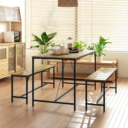Dining Set 3-Piece, Kitchen Table Set, Dining Table with 2 Benches for 4 Persons, Dining Group, Table Set for Kitchen, Living Room, Natural