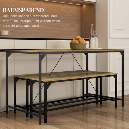 Dining Set 3-Piece, Kitchen Table Set, Dining Table with 2 Benches for 4 Persons, Dining Group, Table Set for Kitchen, Living Room, Natural