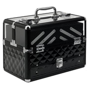 Makeup and Jewelry Case Cosmetic Organizer Portable Multilevel with Handle and Foldable Trays Aluminum Alloy 30x18.5x22 cm Transparent and Black