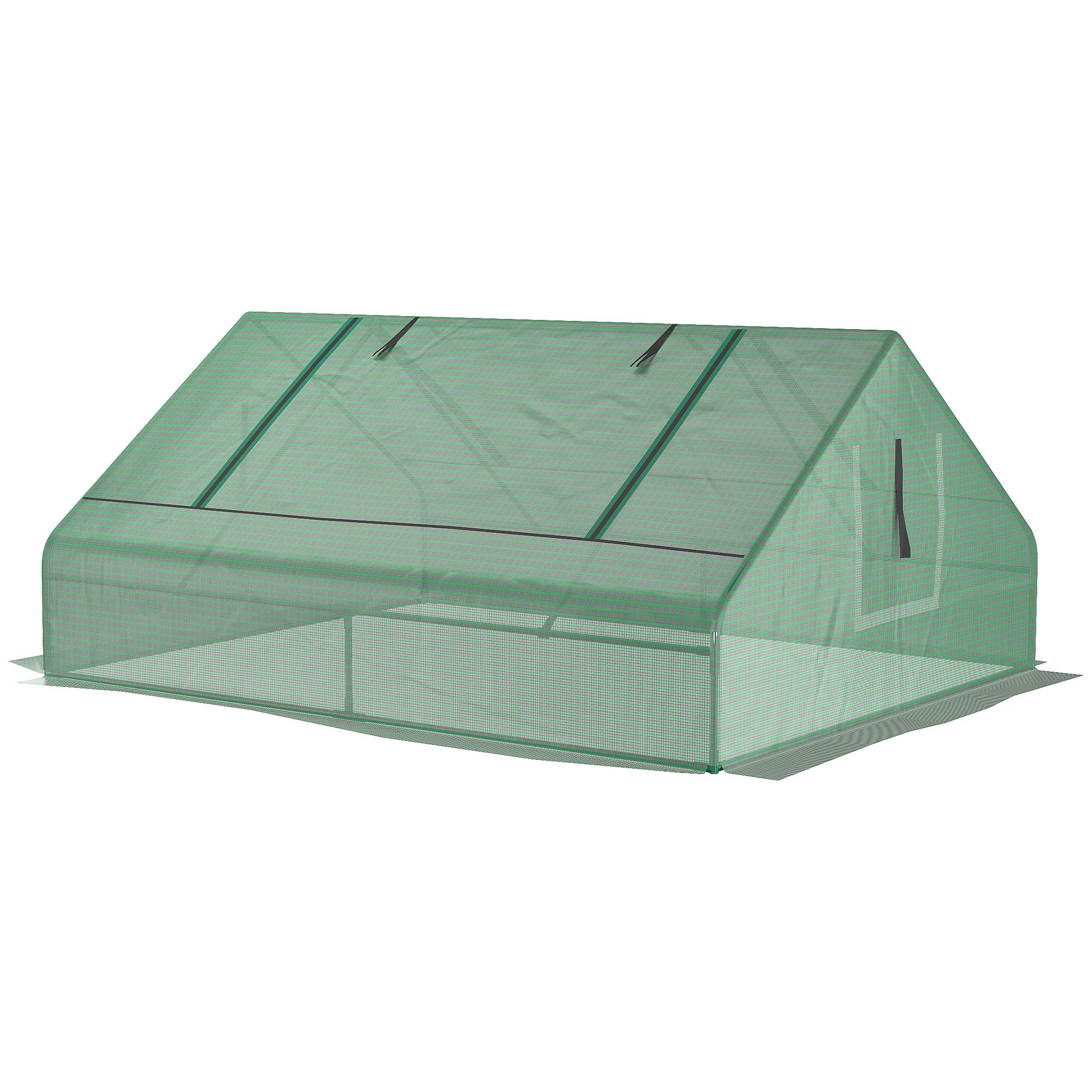 Rectangular Garden Steel Greenhouse with PE Cover, Roll-Up Doors and Windows, 180x140x80cm, Dark Green