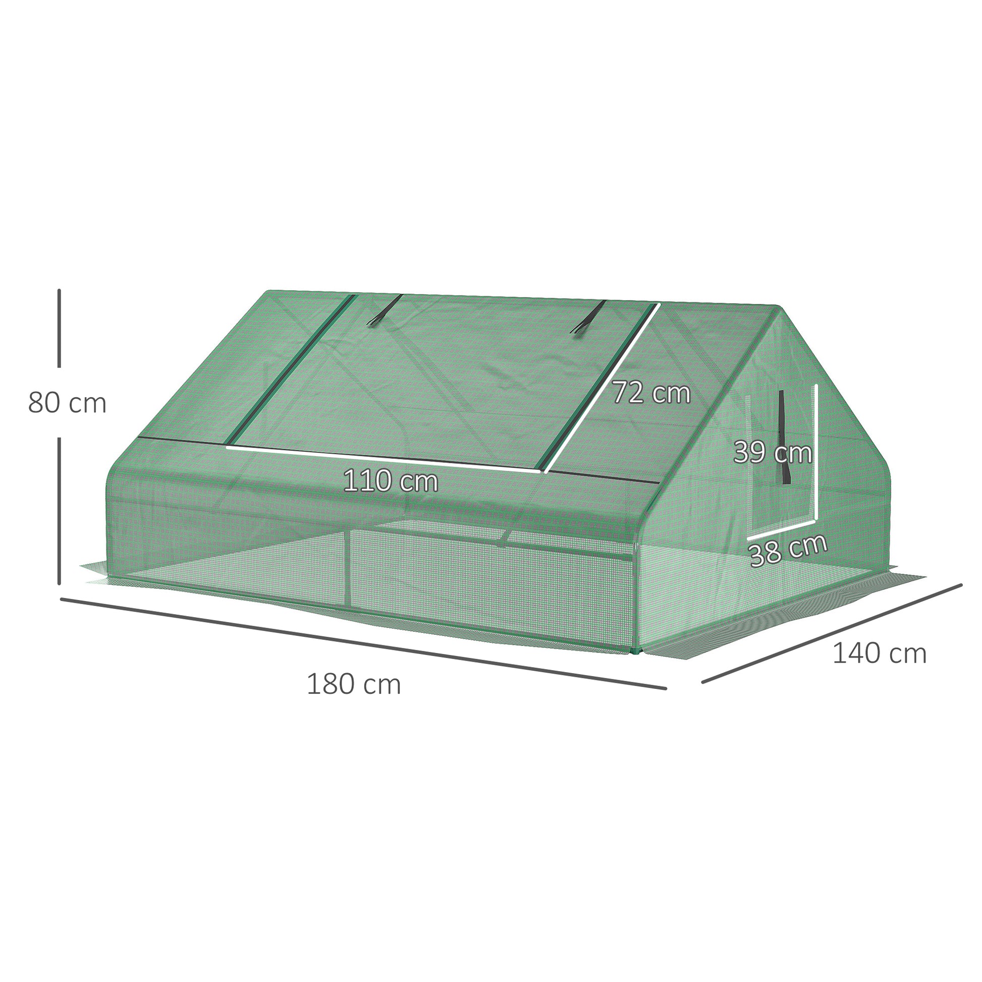 Rectangular Garden Steel Greenhouse with PE Cover, Roll-Up Doors and Windows, 180x140x80cm, Dark Green