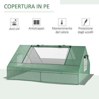 Rectangular Garden Steel Greenhouse with PE Cover, Roll-Up Doors and Windows, 180x140x80cm, Dark Green