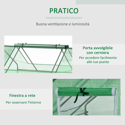 Rectangular Garden Steel Greenhouse with PE Cover, Roll-Up Doors and Windows, 180x140x80cm, Dark Green
