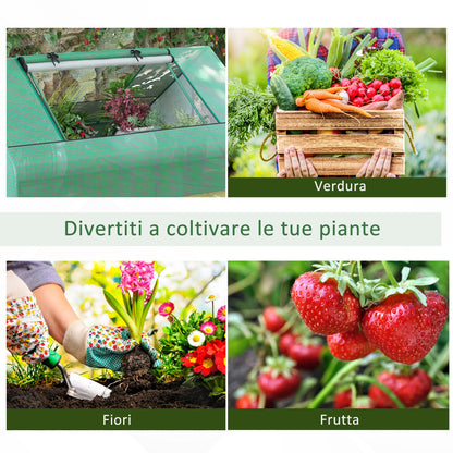 Rectangular Garden Steel Greenhouse with PE Cover, Roll-Up Doors and Windows, 180x140x80cm, Dark Green