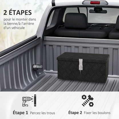 Storage Box - Aluminum Toolbox - Aluminum Tool Case with Key Lock 50L x 15.5W x 20.5H cm - Black