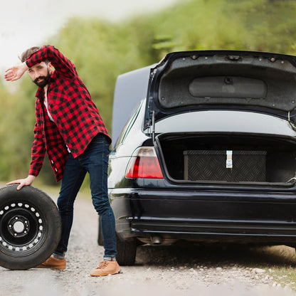 Storage Box - Aluminum Toolbox - Aluminum Tool Case with Key Lock 50L x 15.5W x 20.5H cm - Black