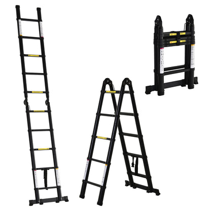 Telescopic Folding Multifunctional Stable A Frame Portable 10-Step Ladder 3 Ways Supports 150 kg Aluminum 320x67x7 cm Black