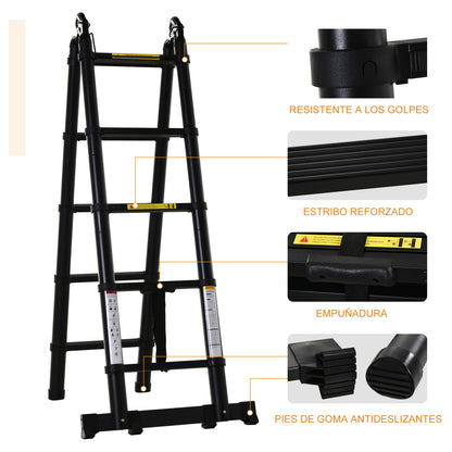 Telescopic Folding Multifunctional Stable A Frame Portable 10-Step Ladder 3 Ways Supports 150 kg Aluminum 320x67x7 cm Black