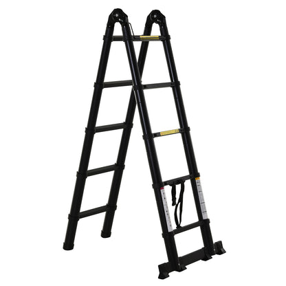 Telescopic Folding Multifunctional Stable A Frame Portable 10-Step Ladder 3 Ways Supports 150 kg Aluminum 320x67x7 cm Black