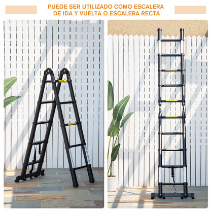 Telescopic Folding Multifunctional Stable A Frame Portable 10-Step Ladder 3 Ways Supports 150 kg Aluminum 320x67x7 cm Black