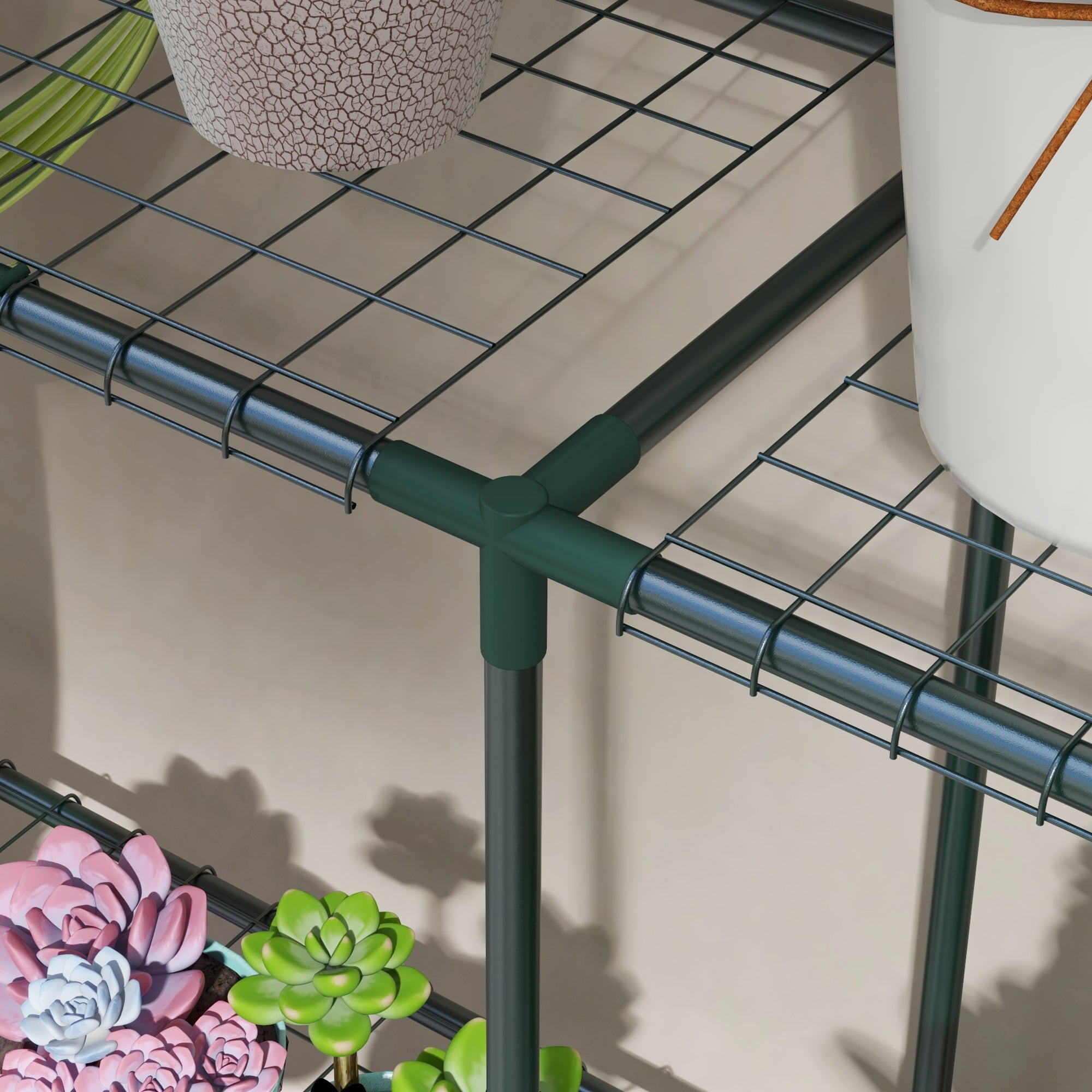 Plant Stand, Flower Rack Plant Staircase with 3 Tiers, Plant Stand, Flower Stand for Garden, Balcony, Steel, Dark Green, 222 x 30 x 114 cm