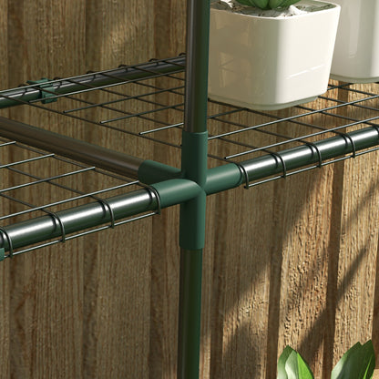 Plant Stand, Flower Rack Plant Staircase with 3 Tiers, Plant Stand, Flower Stand for Garden, Balcony, Steel, Dark Green, 222 x 30 x 114 cm