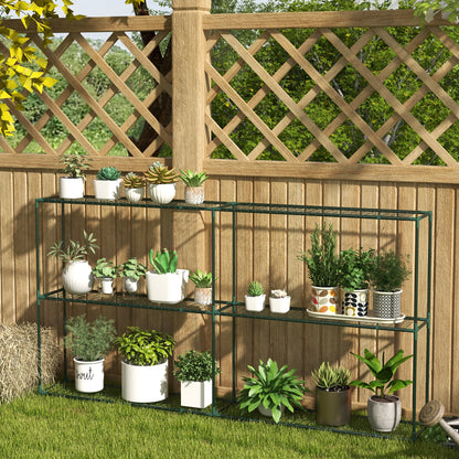 Plant Stand, Flower Rack Plant Staircase with 3 Tiers, Plant Stand, Flower Stand for Garden, Balcony, Steel, Dark Green, 222 x 30 x 114 cm