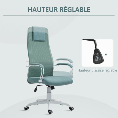 Ergonomic Office Chair, Desk Chair, Rocking Function, Adjustable Seat Height, Swivel Wheels and Seat, Breathable Linen Effect Fabric, 120 kg Weight Capacity, Green