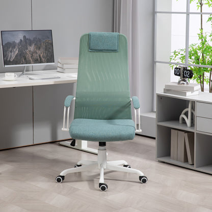 Ergonomic Office Chair, Desk Chair, Rocking Function, Adjustable Seat Height, Swivel Wheels and Seat, Breathable Linen Effect Fabric, 120 kg Weight Capacity, Green