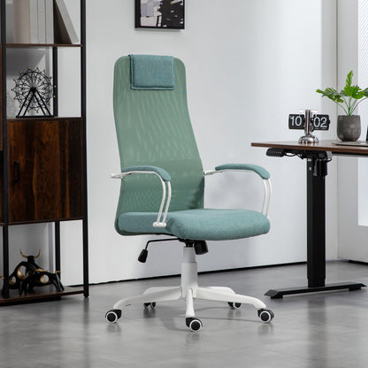 Ergonomic Office Chair, Desk Chair, Rocking Function, Adjustable Seat Height, Swivel Wheels and Seat, Breathable Linen Effect Fabric, 120 kg Weight Capacity, Green