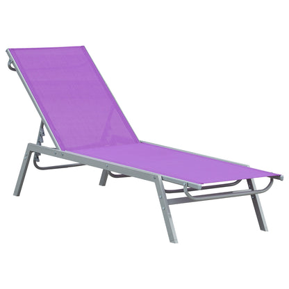 Sun Lounger - Chaise Longue - Contemporary Design - Multi-Position Reclining Backrest - Epoxy Metal Textilene Mauve - dim. 170 x 58 x 97 cm