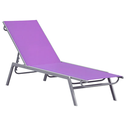 Sun Lounger - Chaise Longue - Contemporary Design - Multi-Position Reclining Backrest - Epoxy Metal Textilene Mauve - dim. 170 x 58 x 97 cm