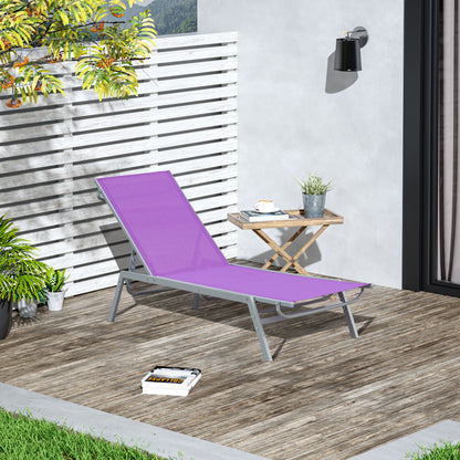 Sun Lounger - Chaise Longue - Contemporary Design - Multi-Position Reclining Backrest - Epoxy Metal Textilene Mauve - dim. 170 x 58 x 97 cm