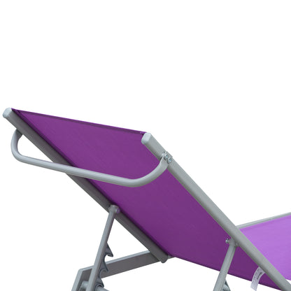 Sun Lounger - Chaise Longue - Contemporary Design - Multi-Position Reclining Backrest - Epoxy Metal Textilene Mauve - dim. 170 x 58 x 97 cm