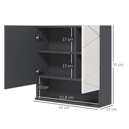 Bathroom Mirror Cabinet, Bathroom Cabinet with Mirror, Wall Cabinet with Adjustable Shelf, Open Compartment, Anti-Fog Feature, Wall Cabinet 55x17x55cm Gray