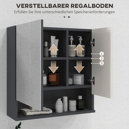 Bathroom Mirror Cabinet, Bathroom Cabinet with Mirror, Wall Cabinet with Adjustable Shelf, Open Compartment, Anti-Fog Feature, Wall Cabinet 55x17x55cm Gray