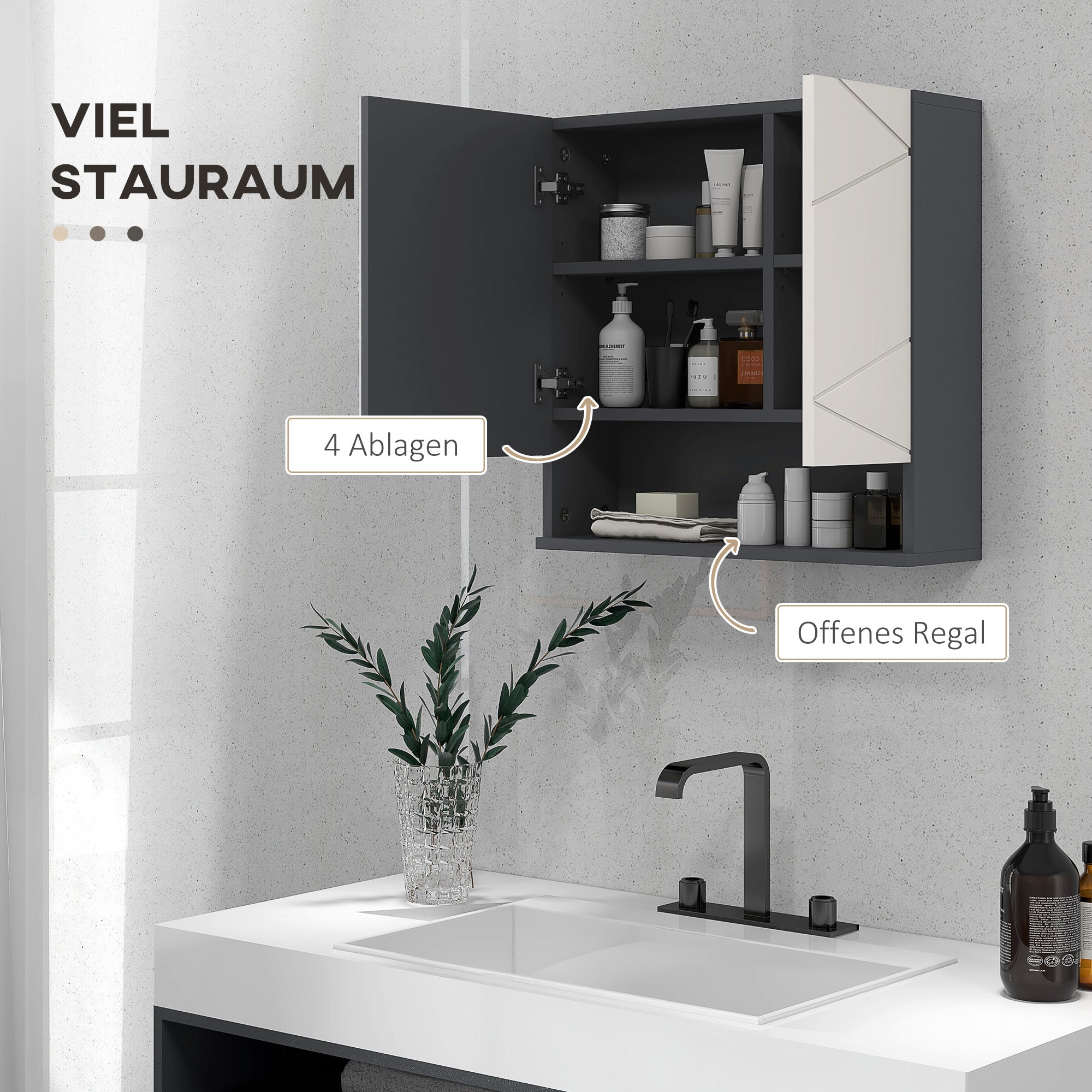 Bathroom Mirror Cabinet, Bathroom Cabinet with Mirror, Wall Cabinet with Adjustable Shelf, Open Compartment, Anti-Fog Feature, Wall Cabinet 55x17x55cm Gray
