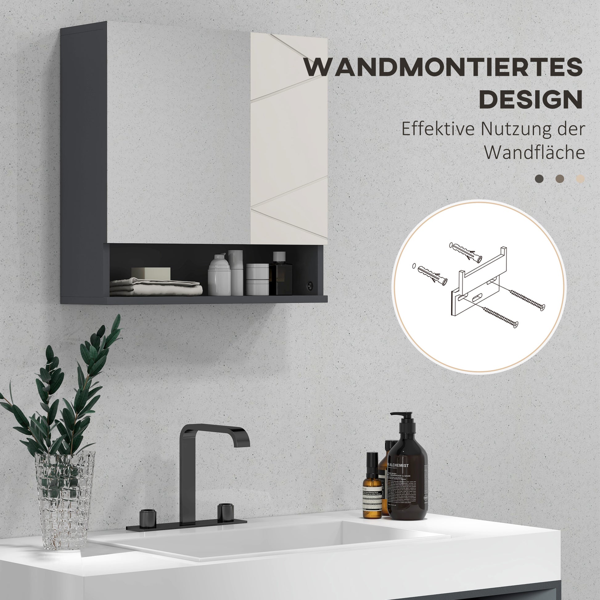 Bathroom Mirror Cabinet, Bathroom Cabinet with Mirror, Wall Cabinet with Adjustable Shelf, Open Compartment, Anti-Fog Feature, Wall Cabinet 55x17x55cm Gray