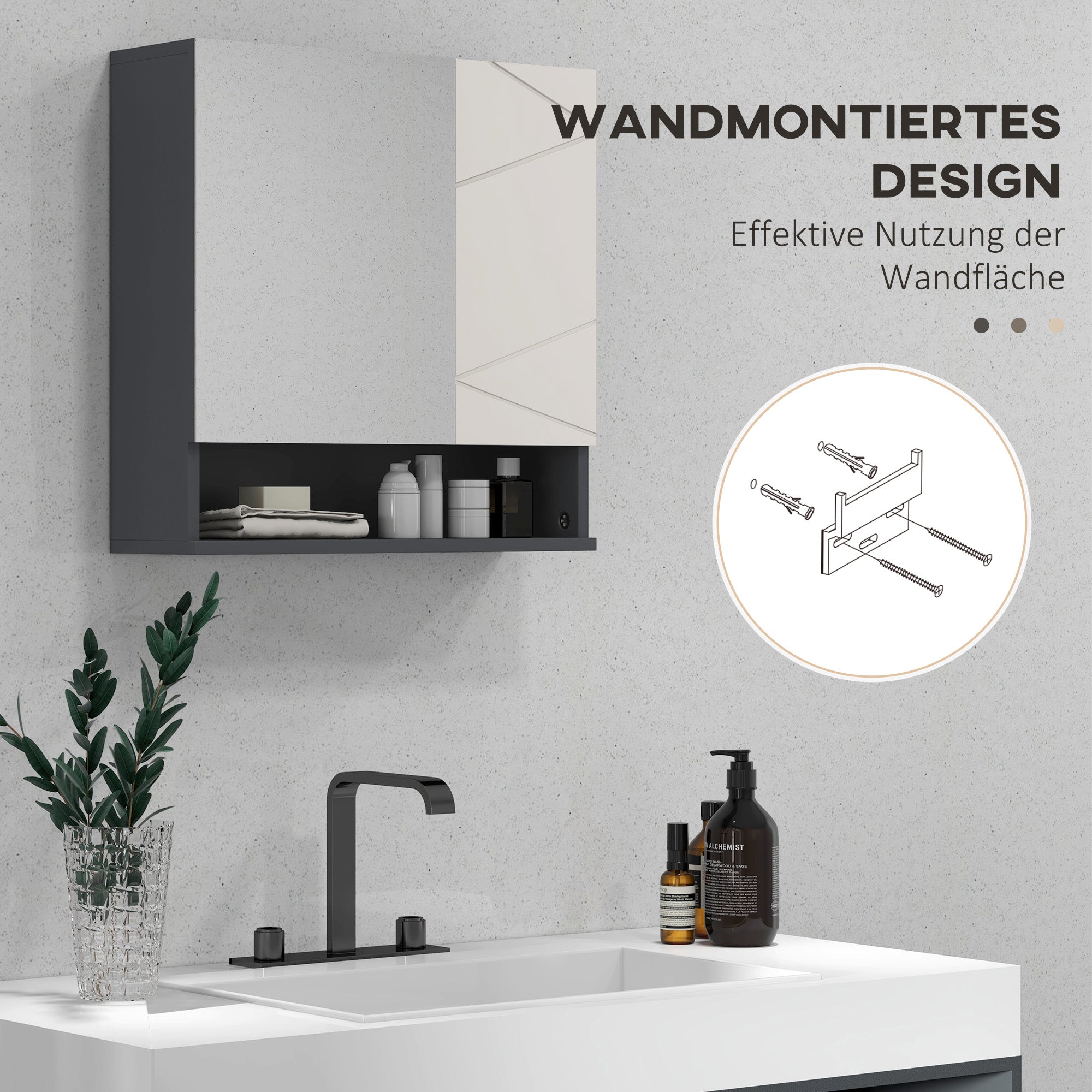 Bathroom Mirror Cabinet, Bathroom Cabinet with Mirror, Wall Cabinet with Adjustable Shelf, Open Compartment, Anti-Fog Feature, Wall Cabinet 55x17x55cm Gray