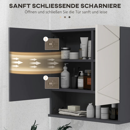 Bathroom Mirror Cabinet, Bathroom Cabinet with Mirror, Wall Cabinet with Adjustable Shelf, Open Compartment, Anti-Fog Feature, Wall Cabinet 55x17x55cm Gray