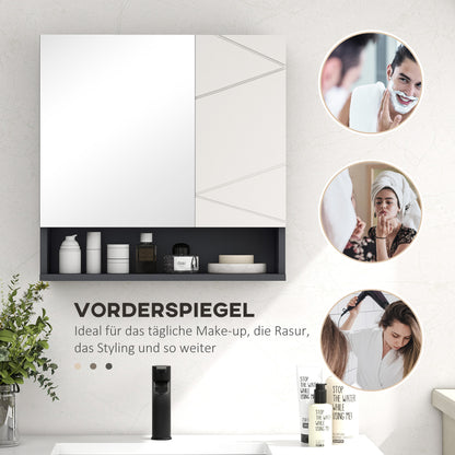 Bathroom Mirror Cabinet, Bathroom Cabinet with Mirror, Wall Cabinet with Adjustable Shelf, Open Compartment, Anti-Fog Feature, Wall Cabinet 55x17x55cm Gray
