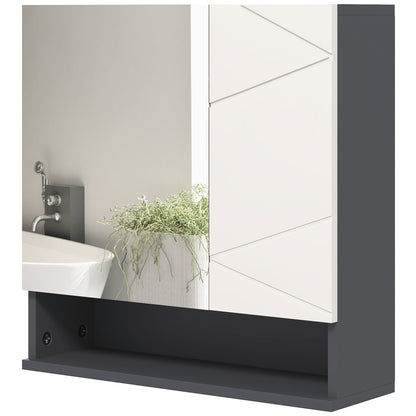 Bathroom Mirror Cabinet, Bathroom Cabinet with Mirror, Wall Cabinet with Adjustable Shelf, Open Compartment, Anti-Fog Feature, Wall Cabinet 55x17x55cm Gray