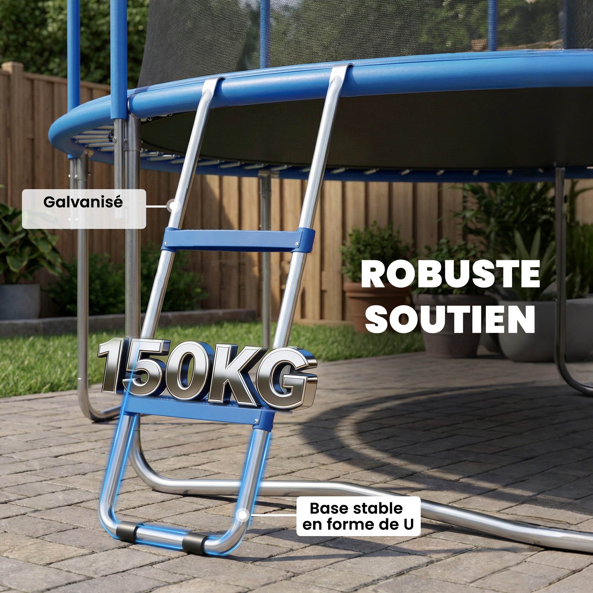 SPORTNOW 2-Step Trampoline Ladder — Wide Anti-Slip Steps, Universal Hook, Galvanized Steel U-Base, 330 lb Capacity, Blue