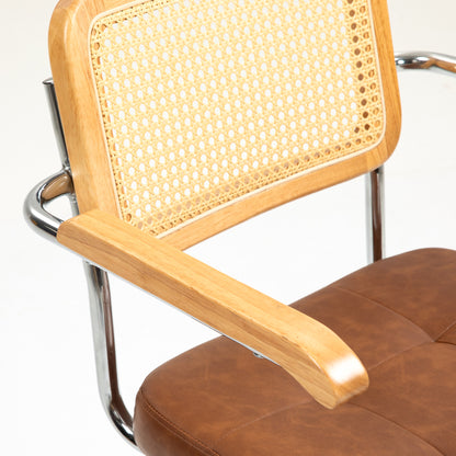 Swivel Office Chair Adjustable Height Desk Chair with Synthetic Rattan Backrest Rocking Function Study Chair Load 120 kg 60x55.5x82-90 cm Brown